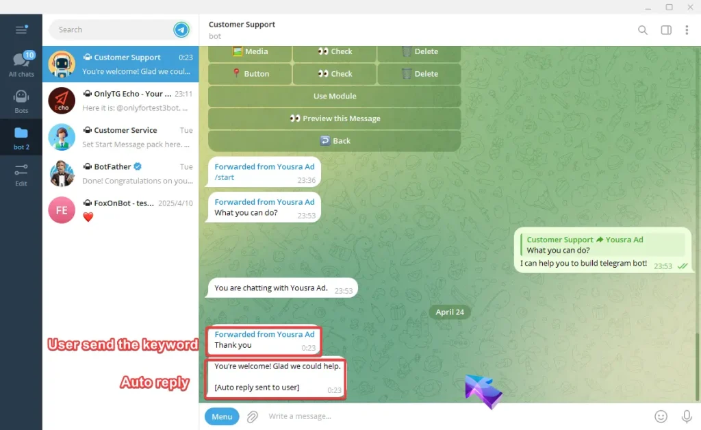 Message Reply using OnlyTG Echo