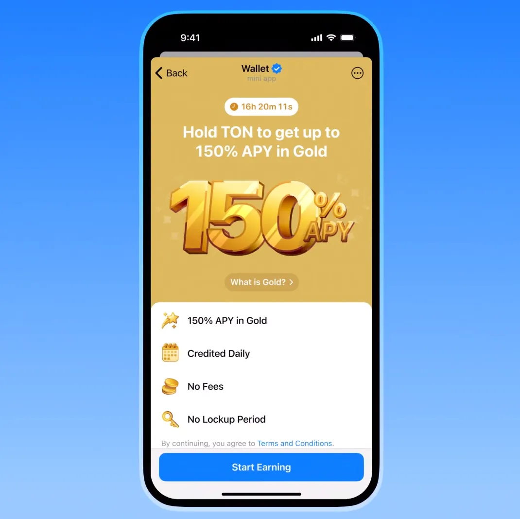 TON Wallet Launches “Gold Hunt” — Earn Up to 150% APY
