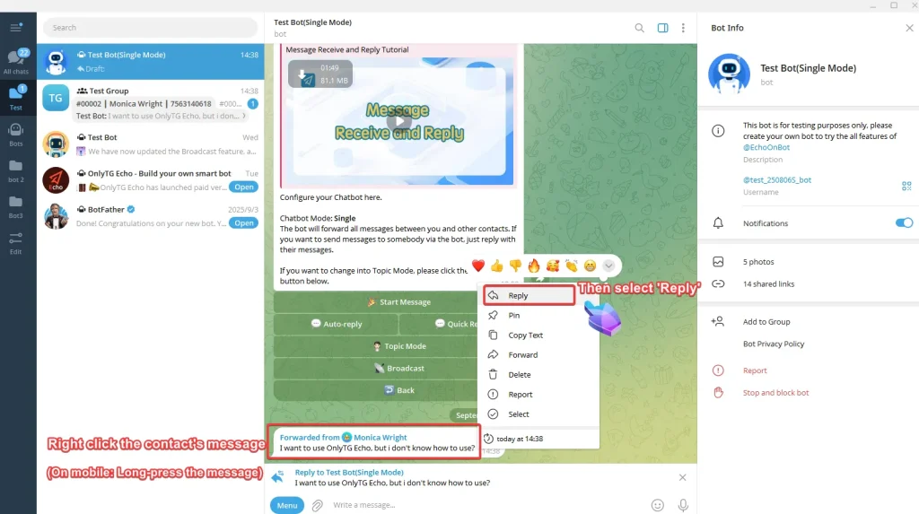 Message receive and reply