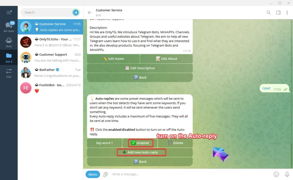 Set Auto-reply and keywords-based reply